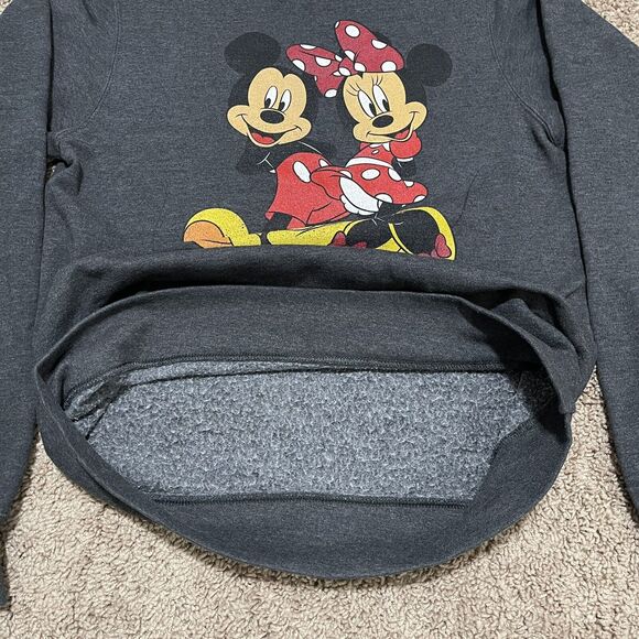 Disney Sweatshirt Womens Small Charcoal Grey Mickey and Minnie Therma Crewneck - Picture 6 of 9